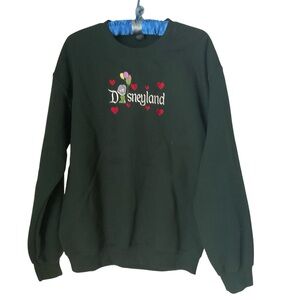 Disneyland Gildan Olive Green Sweatshirt with Red Heart Detail Sz M